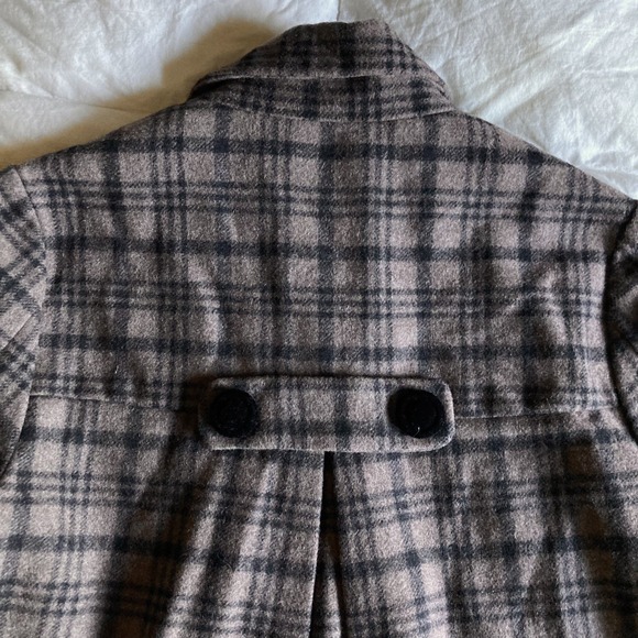 Anthropologie Hazel Double Breast Retro Coat Small Plaid Brown Black 3/4 Sleeve - Picture 6 of 16